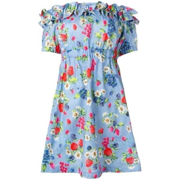Love Moschino Picnic Print (Fruit & Floral) Cotton Off the Shoulder Dress Sz 2 - Picture 4 of 16